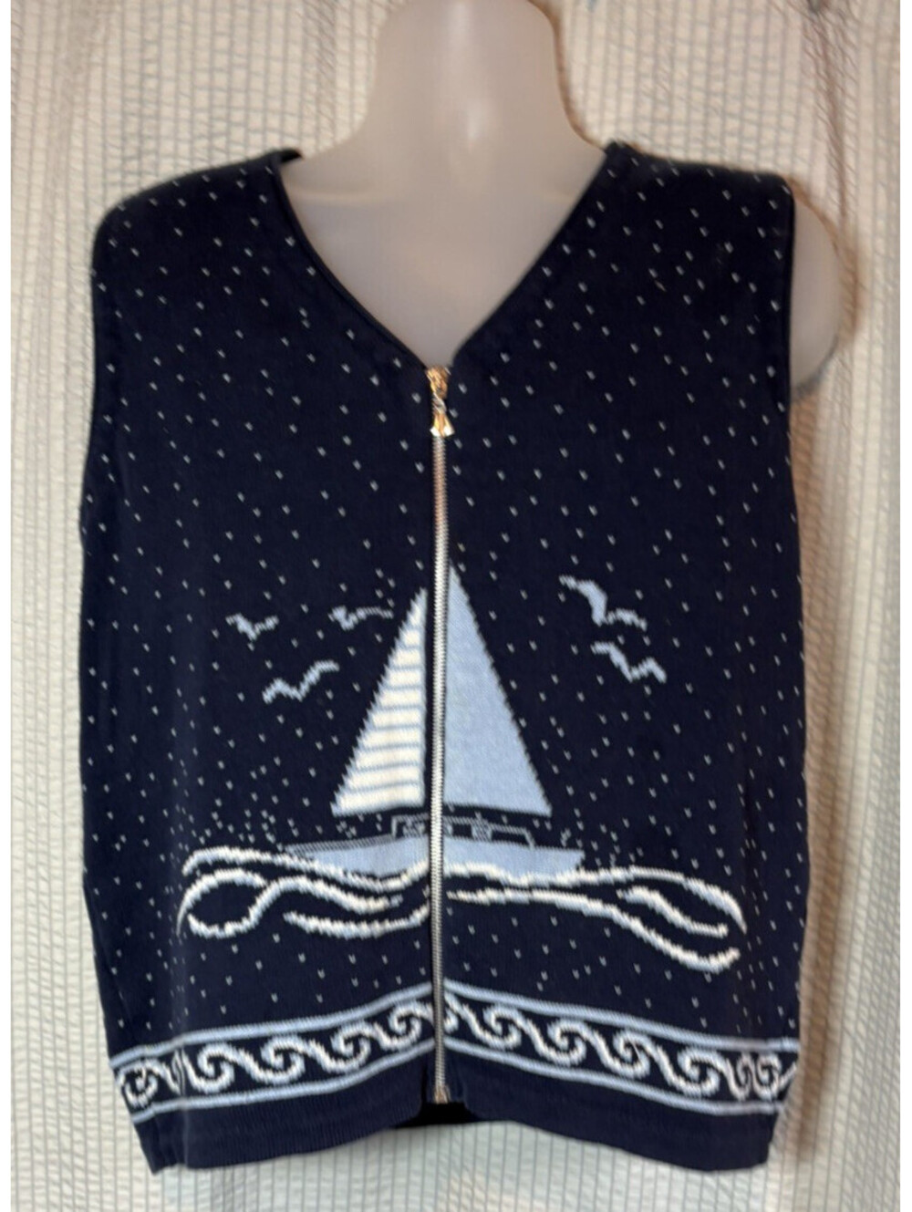 Vintage Northern Reflections Women's Navy Blue Sailboat Sweater Vest Size XL